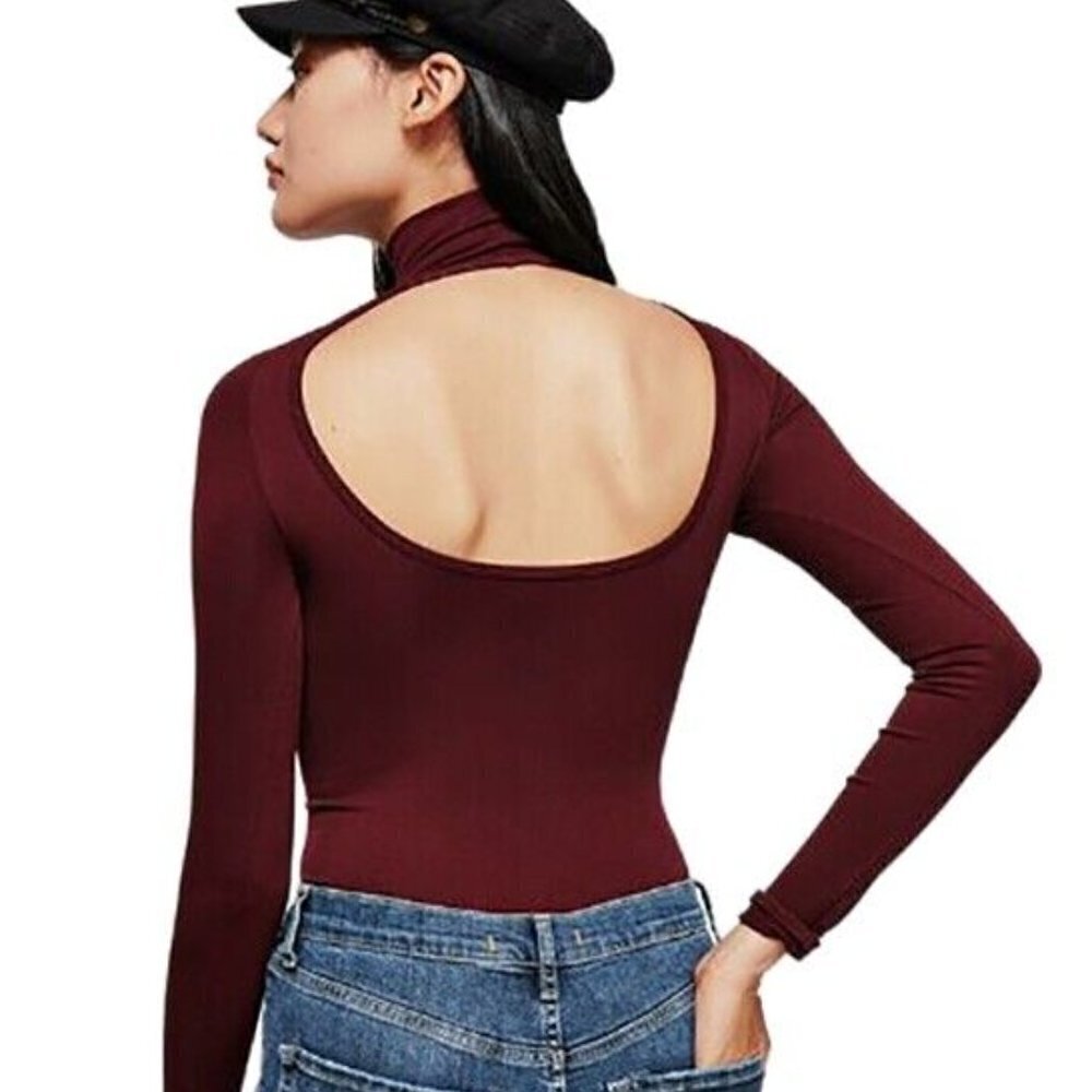 Free People | Like I Do Wine Backless Stretch Knit Turtleneck Top